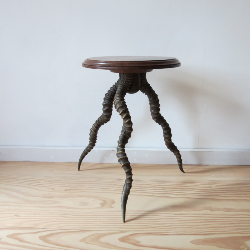 Vintage Impala Horn and rosewood tripod side table, England 1880s