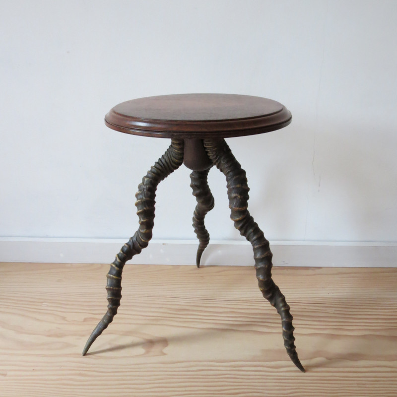 Vintage Impala Horn and rosewood tripod side table, England 1880s