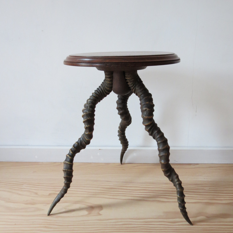 Vintage Impala Horn and rosewood tripod side table, England 1880s