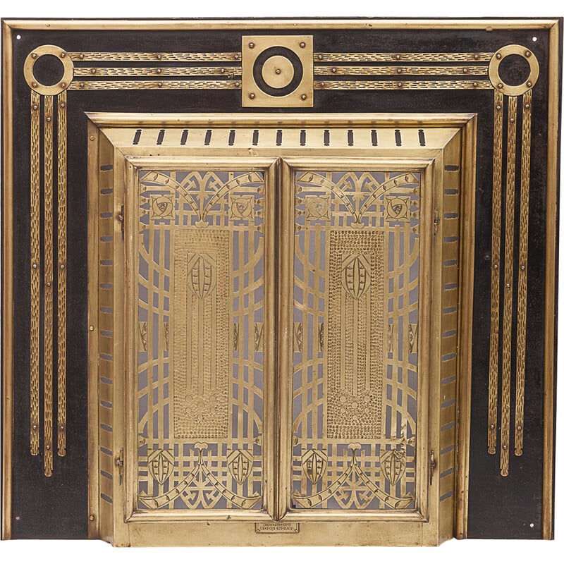 Vintage Art Deco iron and brass fireplace surround, 1900