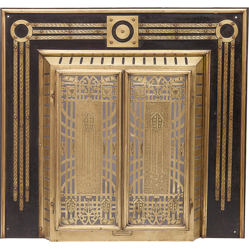 Vintage Art Deco iron and brass fireplace surround, 1900