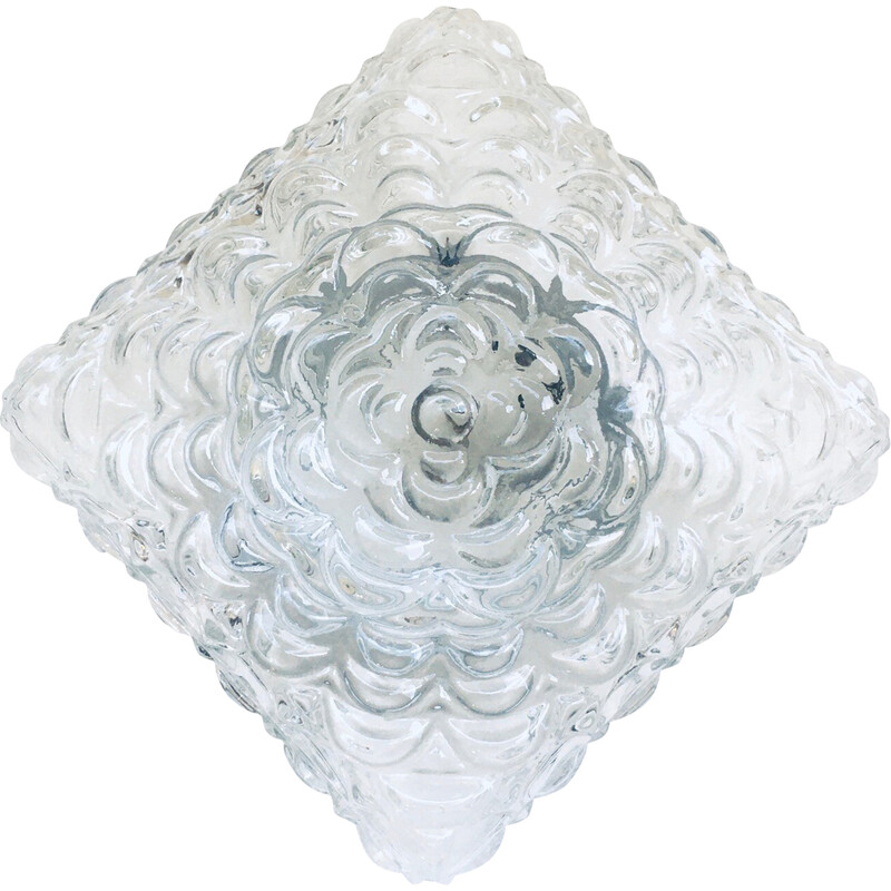 Vintage Mcm square "Flower" glass wall lamp, Germany 1970s