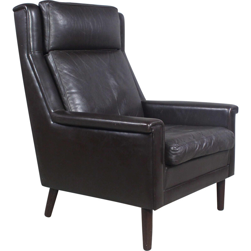 Sillón vintage de cuero negro de Georg Thams, Dinamarca 1960