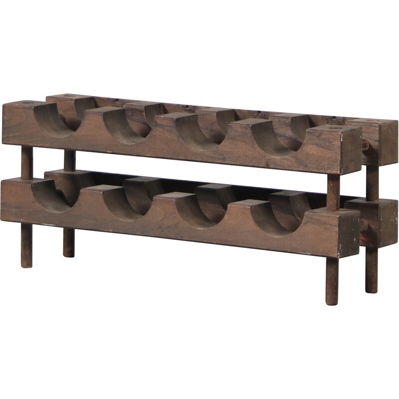 Vintage wengé wood wine rack, Netherlands 1960s