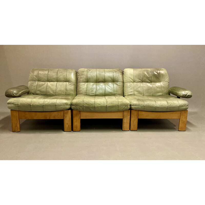 Conjunto de 4 sillones vintage de cuero y teca, 1960