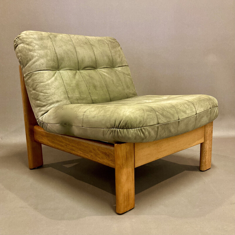 Ensemble 4 fauteuils modulable vintage en cuir et teck, 1960