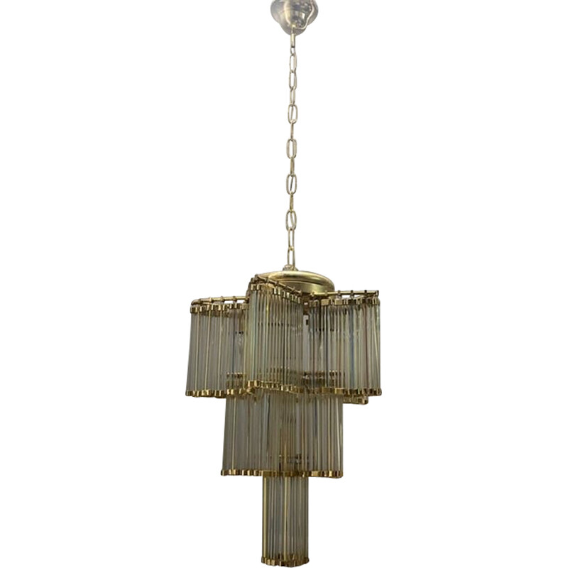 Italian vintage acrylic glass and brass chandelier