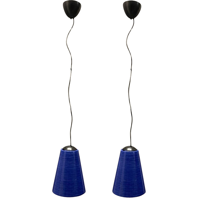 Pair of mid-century Italian Murano glass pendant lamps