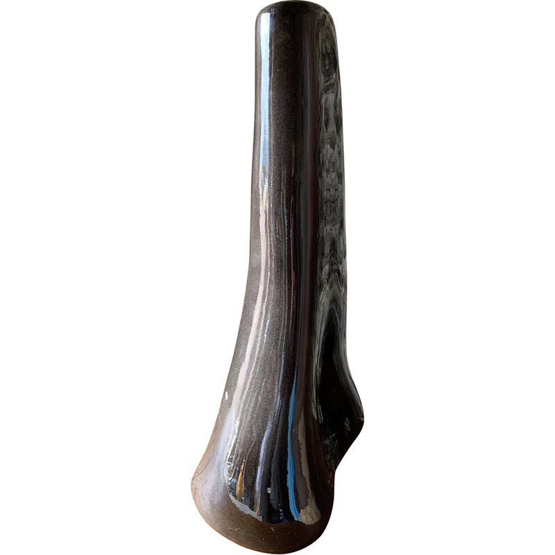 Vase vintage en céramique émaillé noir, 1970