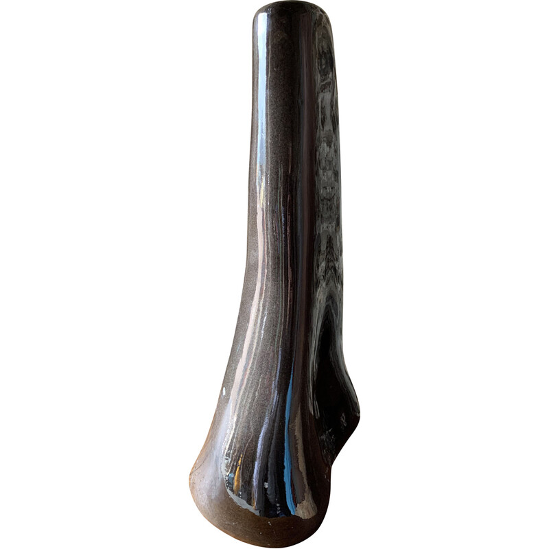 Vintage black glazed ceramic vase, 1970