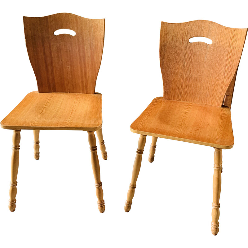 Pair of vintage chairs in blond wood, 1960