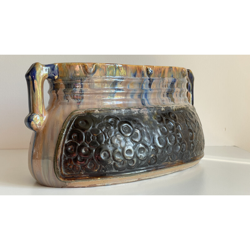 Vintage Barbotine-Jardinière aus glasierter Keramik