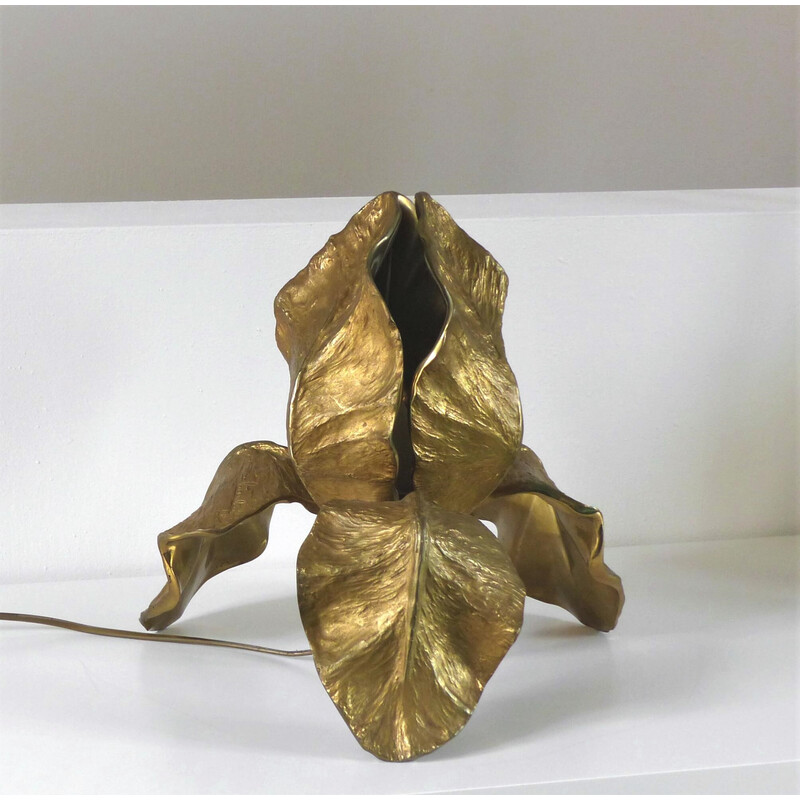 Vintage Iris lamp in gilded bronze by Maison Charles, 1970