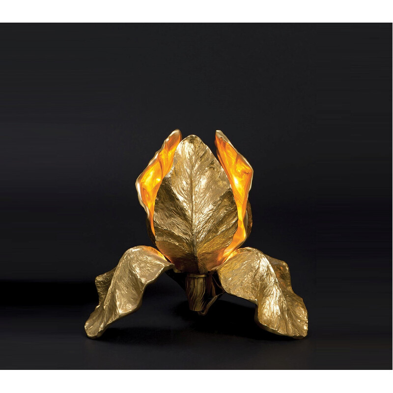 Vintage Iris lamp in gilded bronze by Maison Charles, 1970