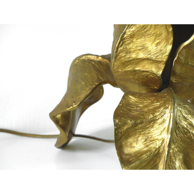 Vintage Iris lamp in gilded bronze by Maison Charles, 1970