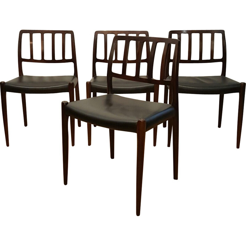 Set of 4 "model 83" chairs in leather and rosewood, Niels O. MOLLER - 1960s