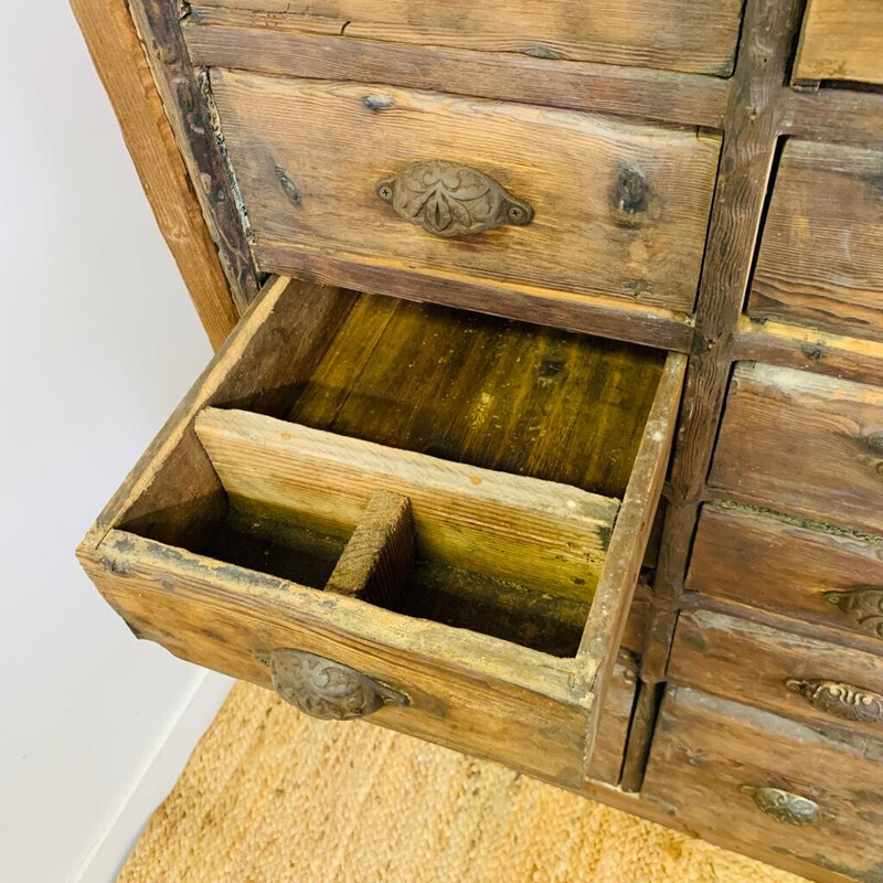 Meuble de métier vintage à 24 tiroirs en bois