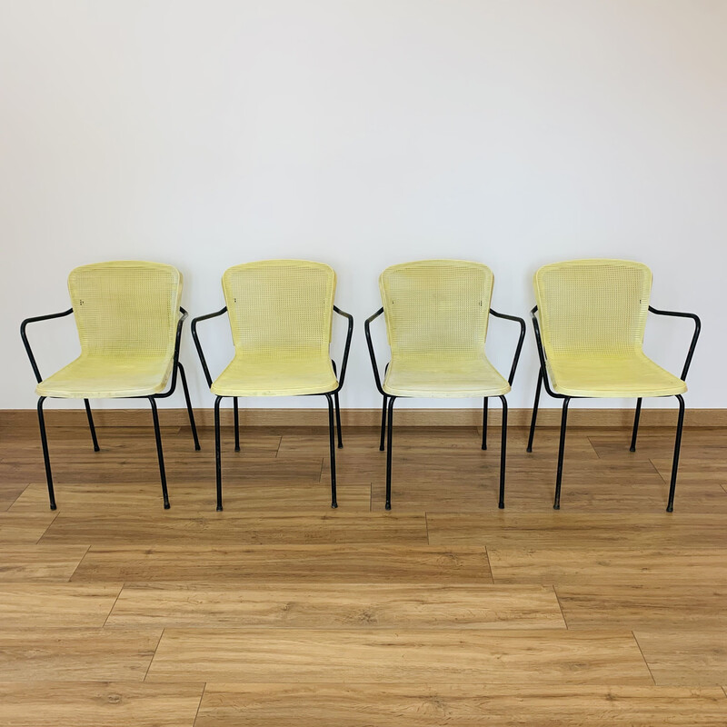 Set of 4 yellow vintage outdoor armchairs, 1970