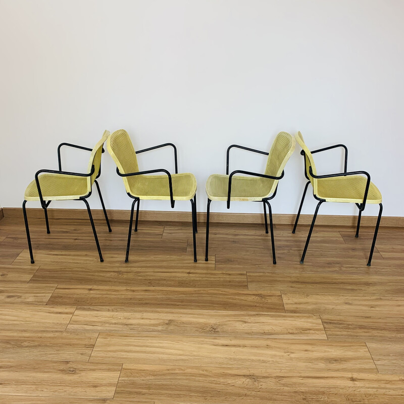 Set of 4 yellow vintage outdoor armchairs, 1970