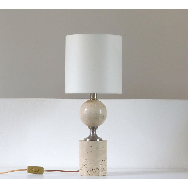 Vintage travertine and chrome table lamp by Philippe Barbier, 1970