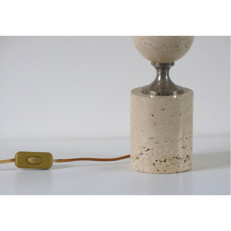 Vintage travertine and chrome table lamp by Philippe Barbier, 1970