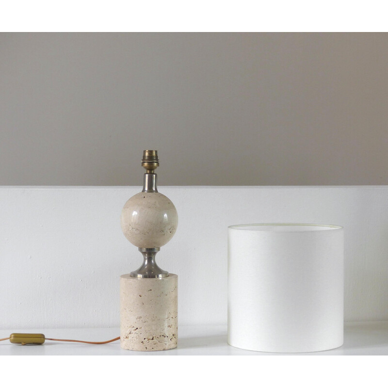 Vintage travertine and chrome table lamp by Philippe Barbier, 1970