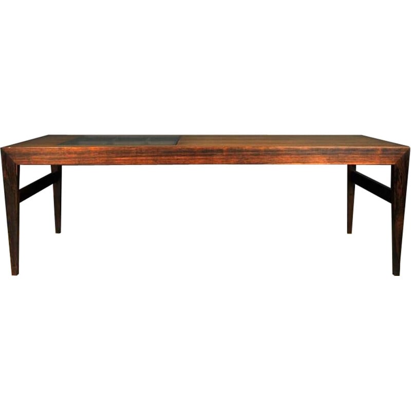 Table basse Scandinave en palissandre et en verre - 1960