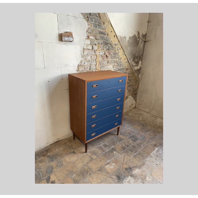 Vintage Danish "tallboy" chest of drawers in midnight blue teak, 1960