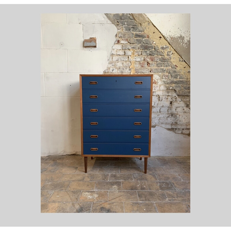 Vintage Danish "tallboy" chest of drawers in midnight blue teak, 1960