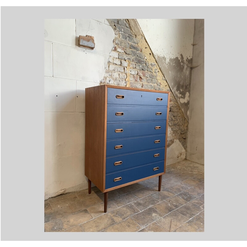 Commode danoise vintage "tallboy" en teck bleu nuit, 1960