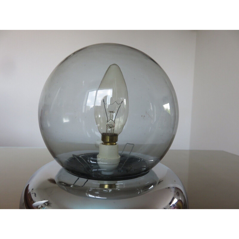 Vintage-Weltraumzeitalter-Lampe aus verchromtem Metall und Rauchglas, Frankreich 1970