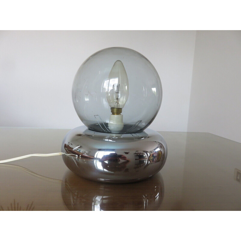 Vintage-Weltraumzeitalter-Lampe aus verchromtem Metall und Rauchglas, Frankreich 1970