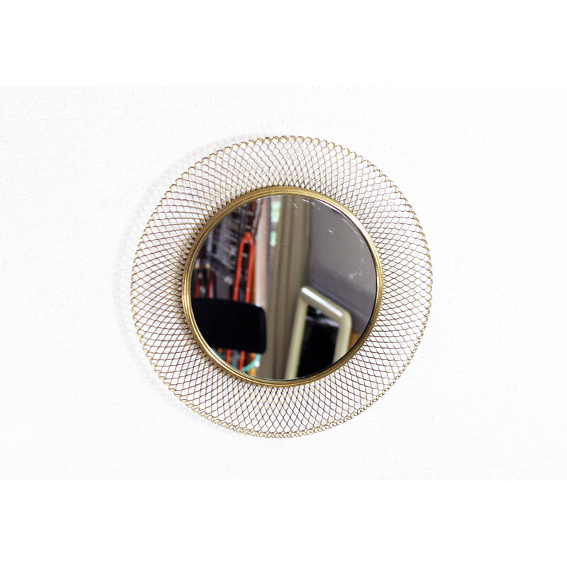 Miroir rond vintage en métal doré, 1950