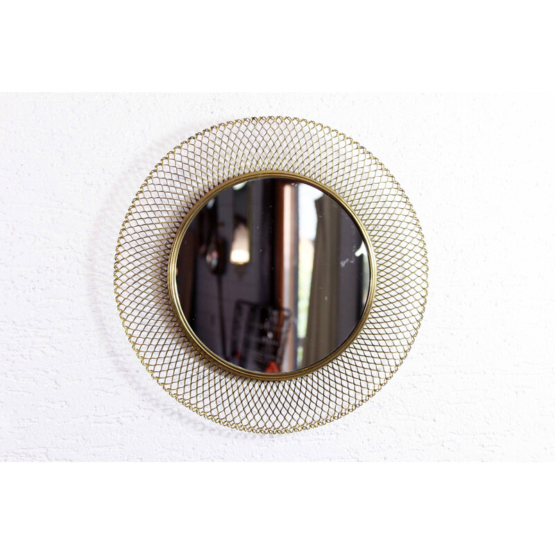 Vintage round mirror in gilded metal, 1950