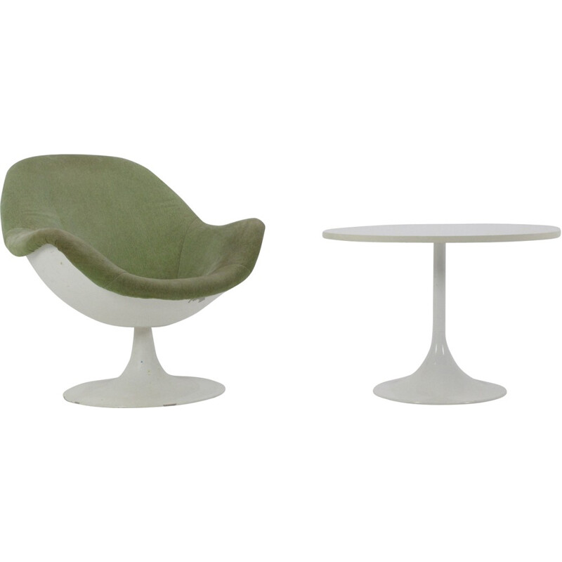 German mid-century tulip chair and table in metal and plastic - 1970s