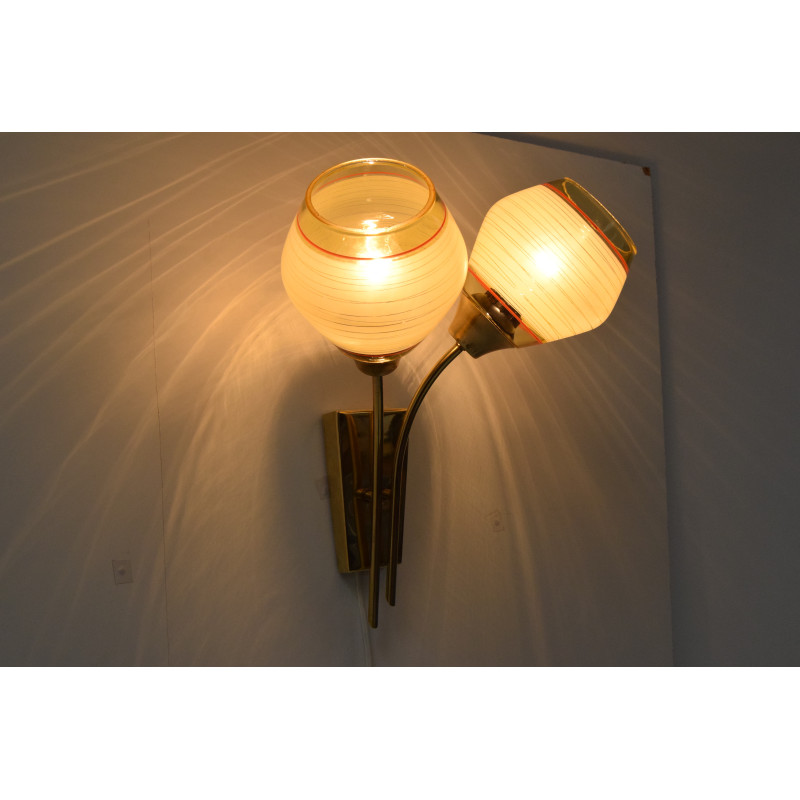 Mid-century glass and brass wall lamp by Kamenicky Senov, Czechoslovakia 1960s