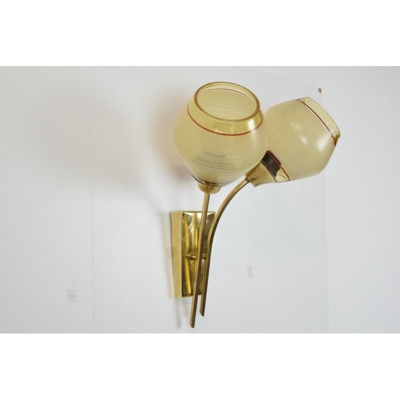 Mid-century glass and brass wall lamp by Kamenicky Senov, Czechoslovakia 1960s