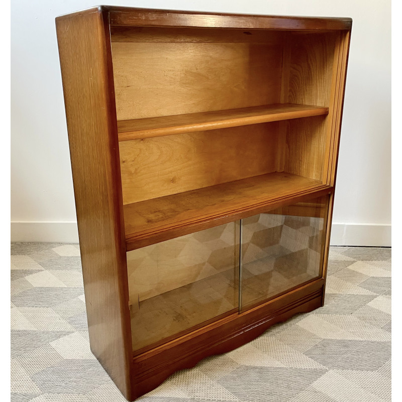 Vintage bookcase with 2 sliding glass doors, 1960-1970s