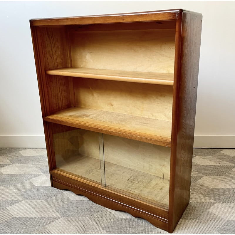 Vintage bookcase with 2 sliding glass doors, 1960-1970s