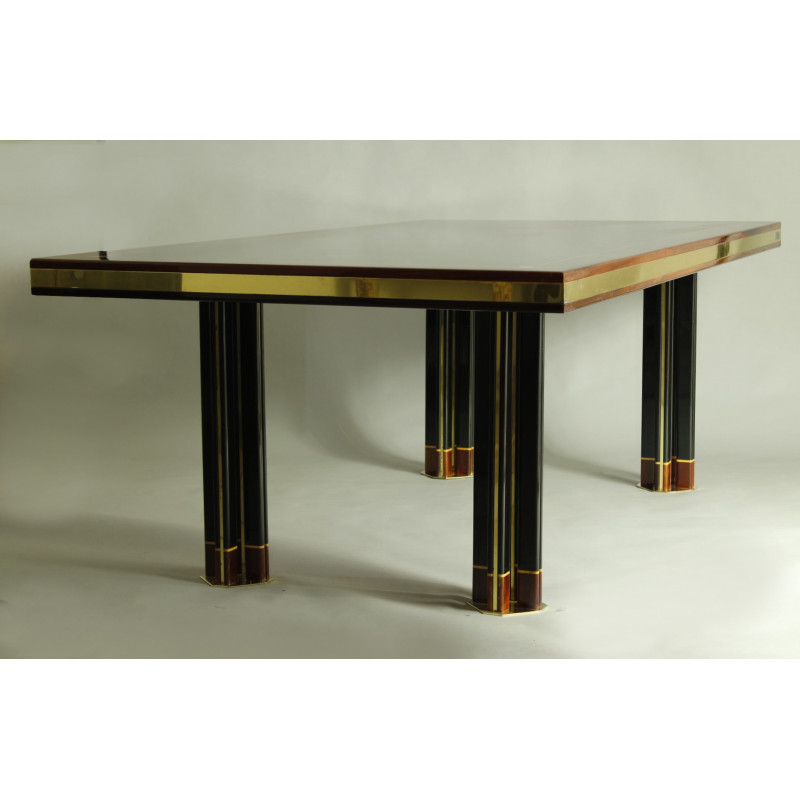 Vintage brass and wood dining table by Paolo Barracchia for Roman Deco, 1970s