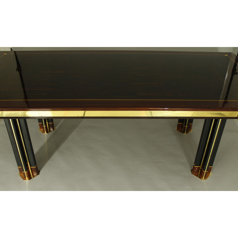 Vintage brass and wood dining table by Paolo Barracchia for Roman Deco, 1970s
