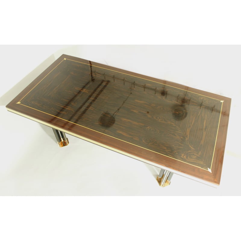 Vintage brass and wood dining table by Paolo Barracchia for Roman Deco, 1970s