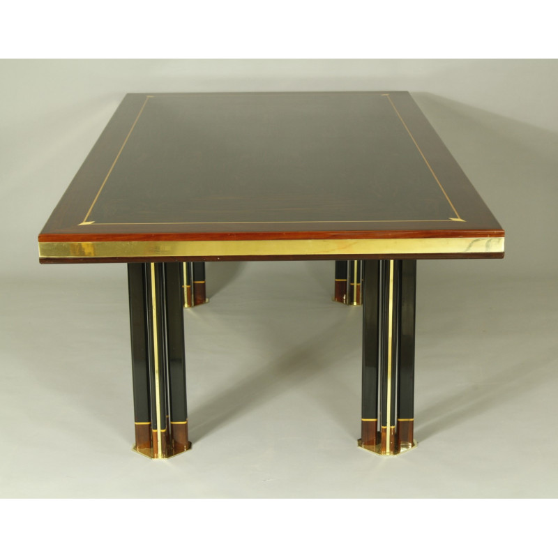 Vintage brass and wood dining table by Paolo Barracchia for Roman Deco, 1970s