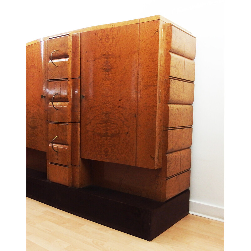 Vintage Art Deco highboard in wood upholstered with velvet by André Arbus