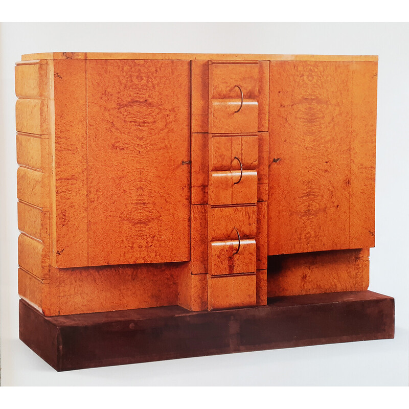 Vintage Art Deco buffetkast in hout met fluwelen bekleding van André Arbus