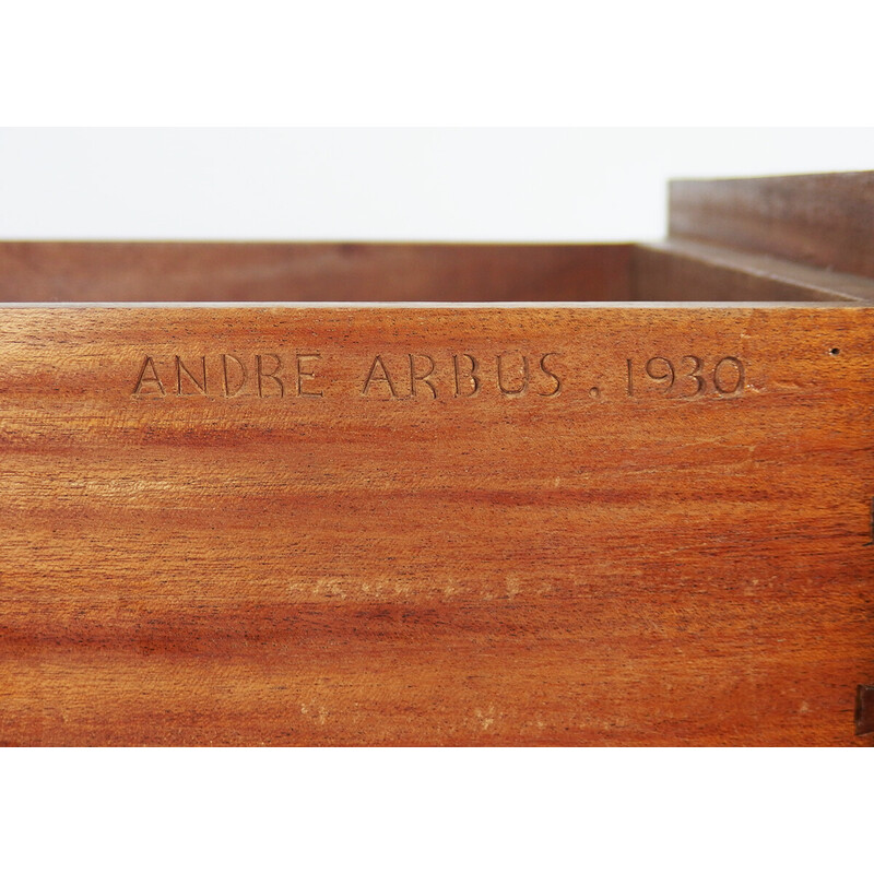 Vintage Art Deco highboard in wood upholstered with velvet by André Arbus