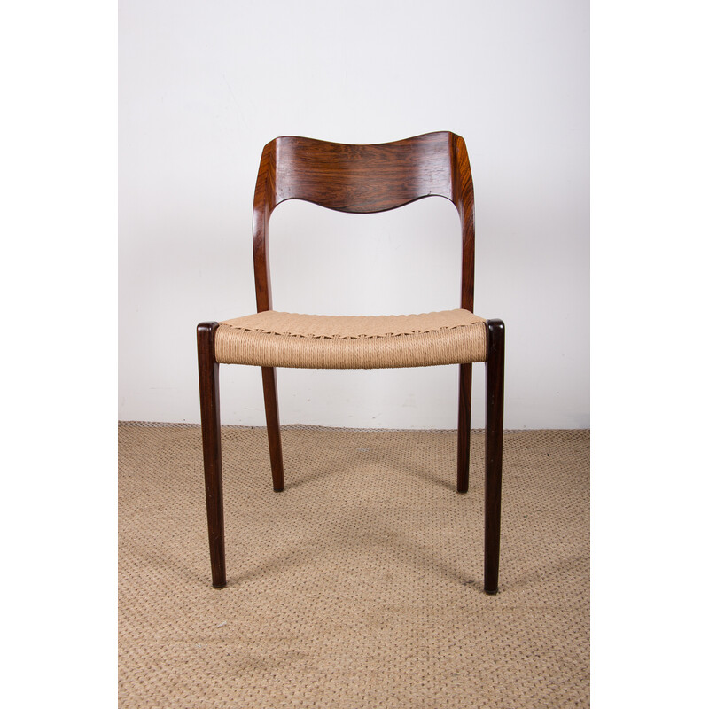 Satz von 4 dänischen Vintage-Stühlen aus Palisanderholz und Tauwerk Modell 71 von Niels.O.Moller für Jl Mollers, 1960