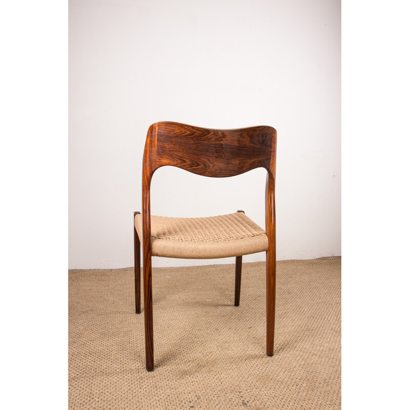 Juego de 4 sillas danesas vintage de madera de rosa y cuerda modelo 71 de Niels.O.Moller para Jl Mollers, 1960
