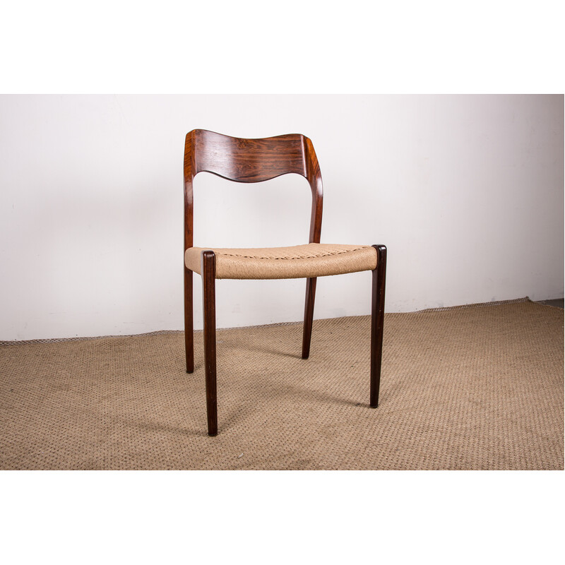 Set of 4 vintage Danish rosewood and rope chairs model 71 by Niels.O.Moller for Jl Mollers, 1960