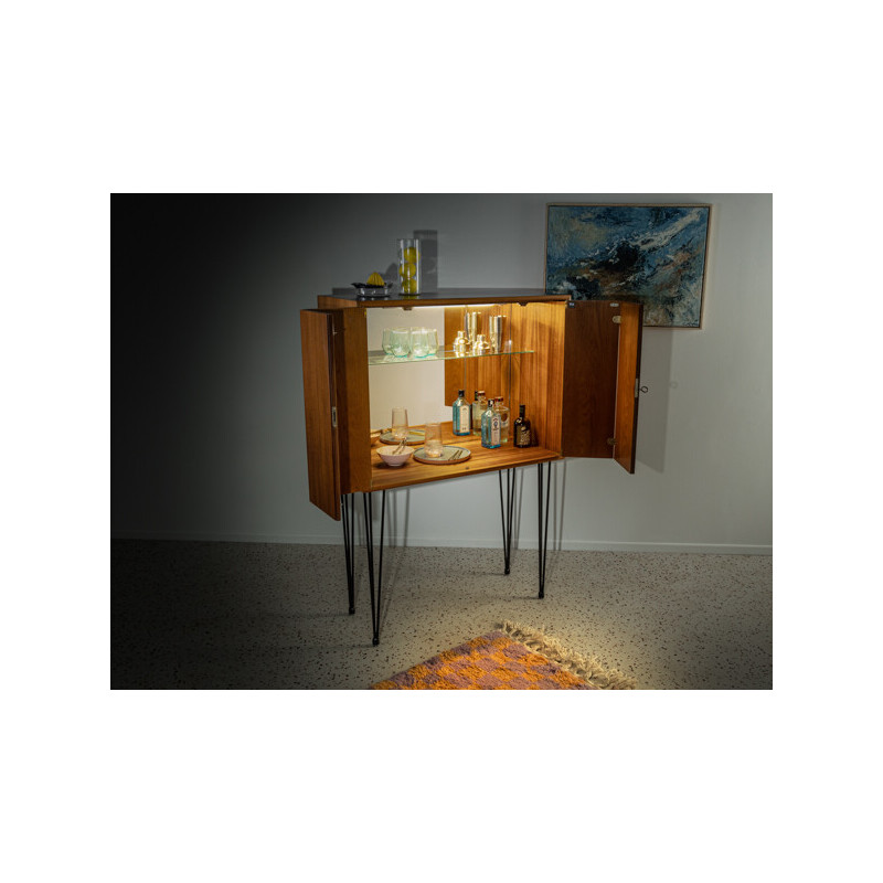 Vintage bar cabinet in teak veneer with two folding doors, 1960s